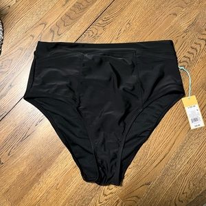 High waisted full coverage black bikini bottoms with pockets